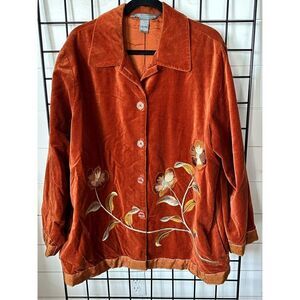 jessica holbrook sz 1X art-to-wear velveteen copper floral jacket boho lagenlook